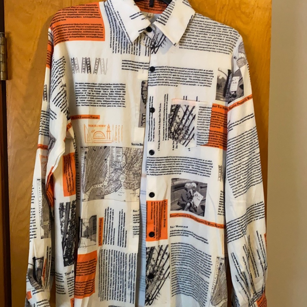 Newspaper Print button up Shirt
